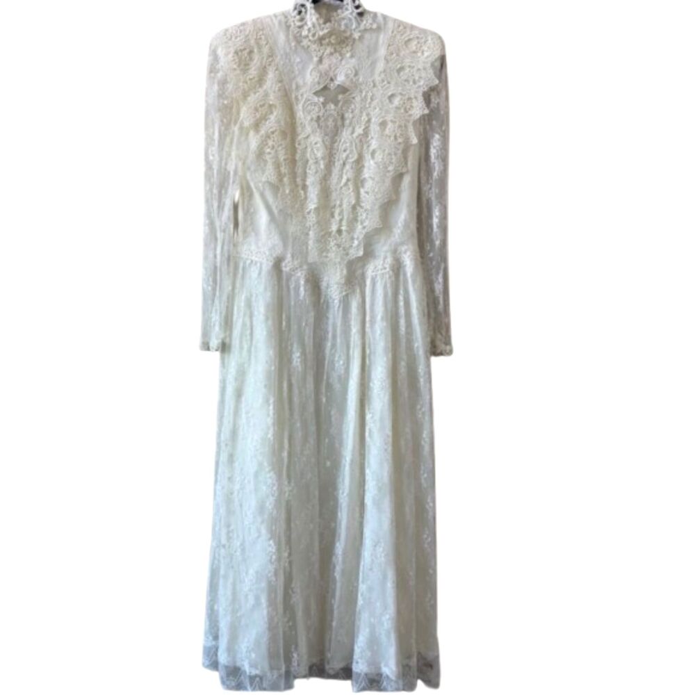 Jessica McClintock Vintage Victorian Style Coquette Lace Wedding Dress Size M
